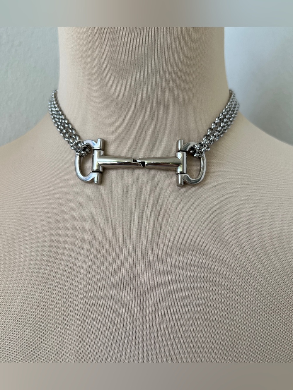 Custom Ferragamo Horsebit Hardware Necklace | Silver Multi-strand Chain 14-16” - Picture 9 of 9